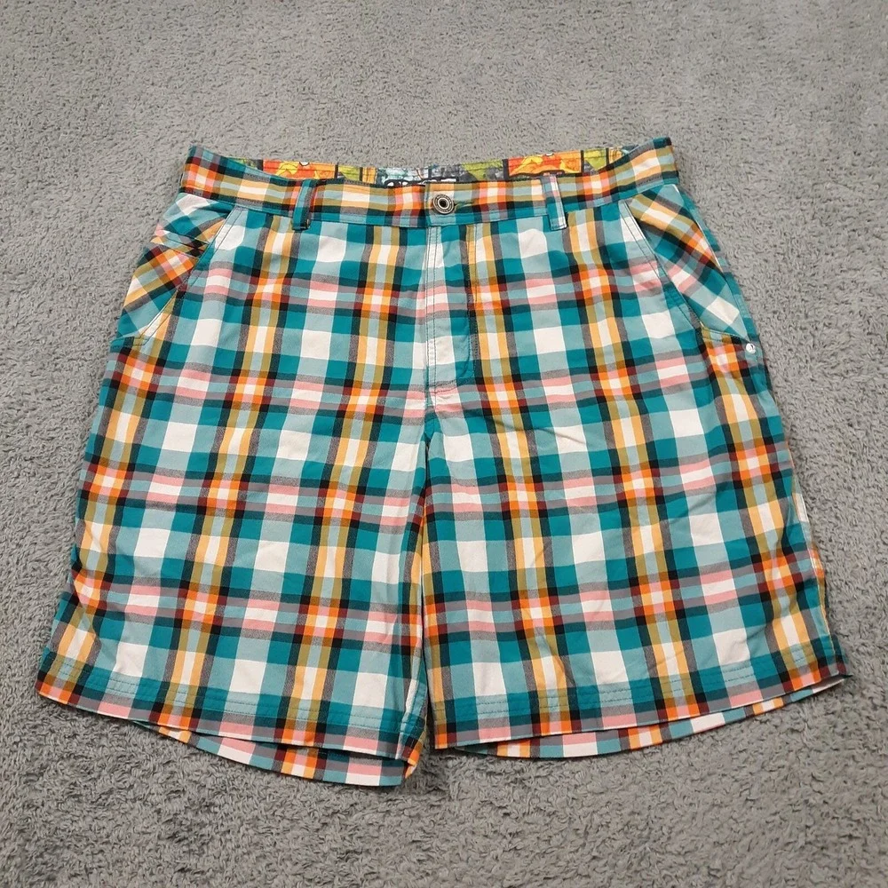 Lululemon Kahuna Shorts Mens Size 36 x 8 Plaid Multicolor Flat Front Casual